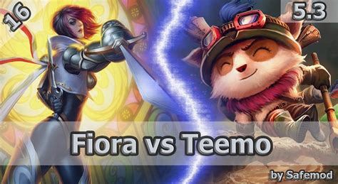  Fiora top vs Teemo top Build & Runes. Fiora wins against Teemo 45.24% of the time which is 1.43% higher against Teemo than the average opponent. After normalising both champions win rates Fiora wins against Teemo -6.83% more often than would be expected. Below is a detailed breakdown of the Fiora build & runes against Teemo. Fiora vs Teemo Build. 